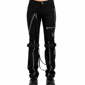 Black Gothic Punk Cargo Pants Slim Fit Zip Detail Alternative Streetwear Festival Fashion